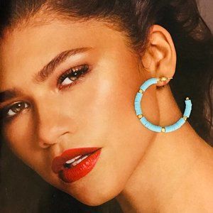 PRETTY BEADED HOOP EARRINGS BABY BLUE